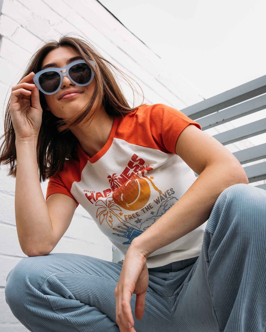 Women Jerry Leigh Tops | Create Happiness | Free The Waves T-Shirt Cream