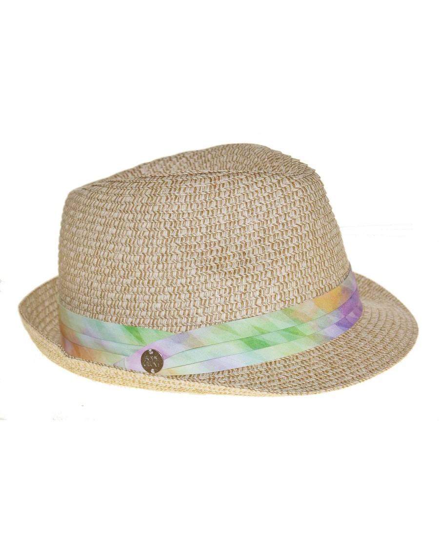 Women FGX Headwear | Straw Fedora Hat Kaleidoscope