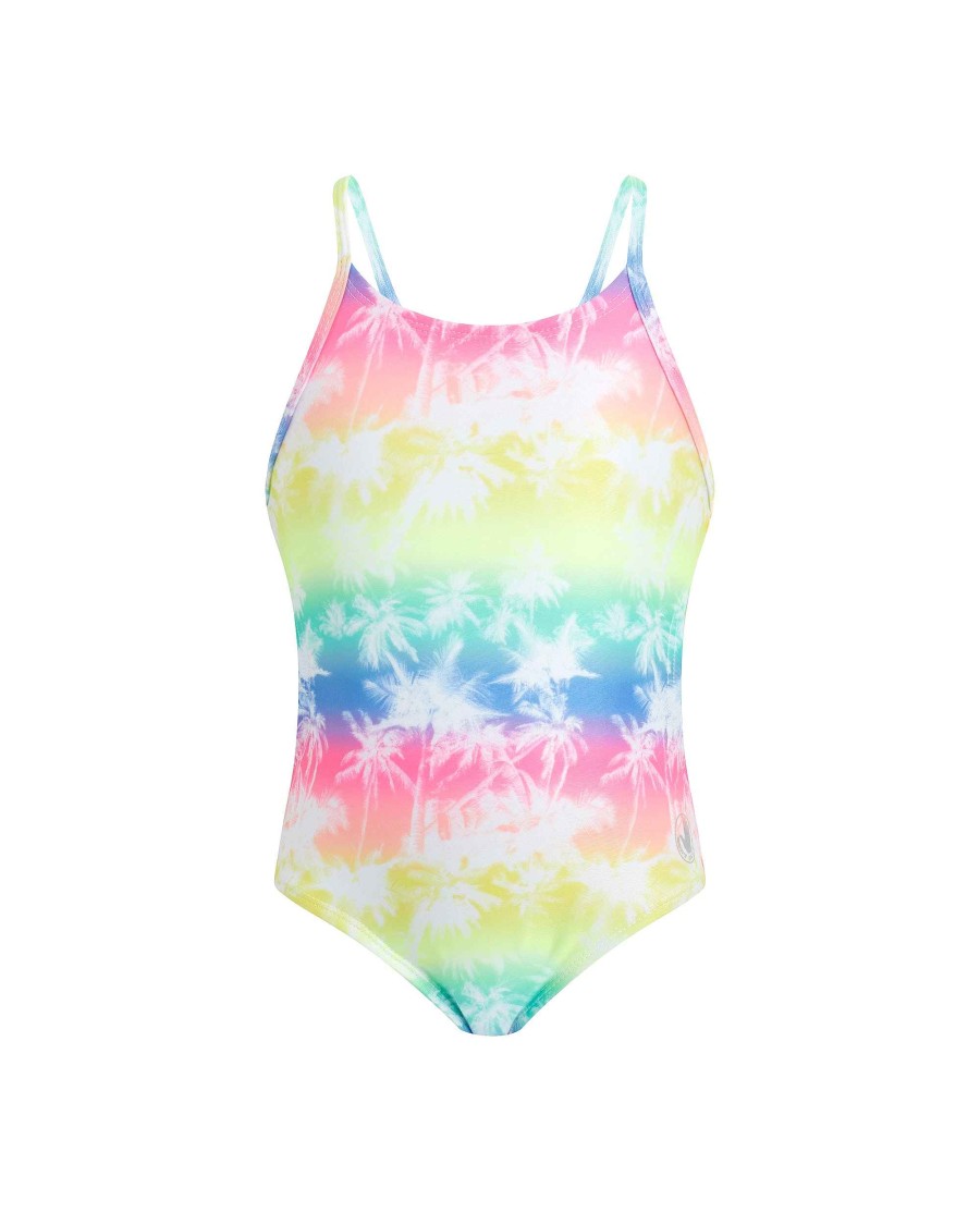 Kids Babyfair Paddle Pals | Toddler Girls' Rainbow Palm-Print One-Piece Swimsuit Multi