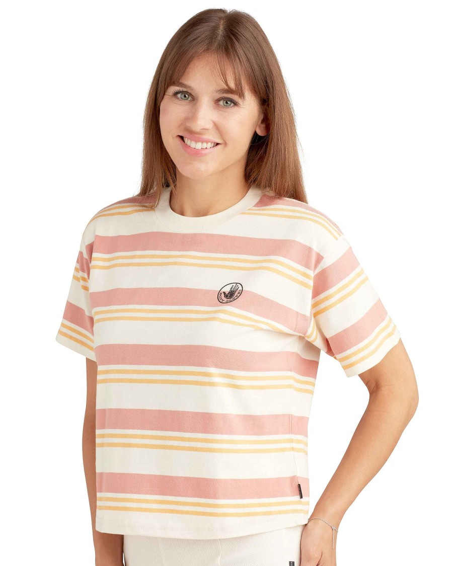 Women Jerry Leigh Tops | Royal Hawaiian Striped Relaxed Fit Crop T-Shirt Mango