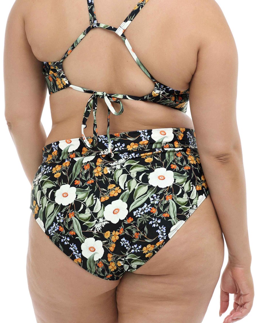 Swimwear SGS Plus Size Swimwear | Inflorescence Plus-Size Woodstock Bikini Bottom Black