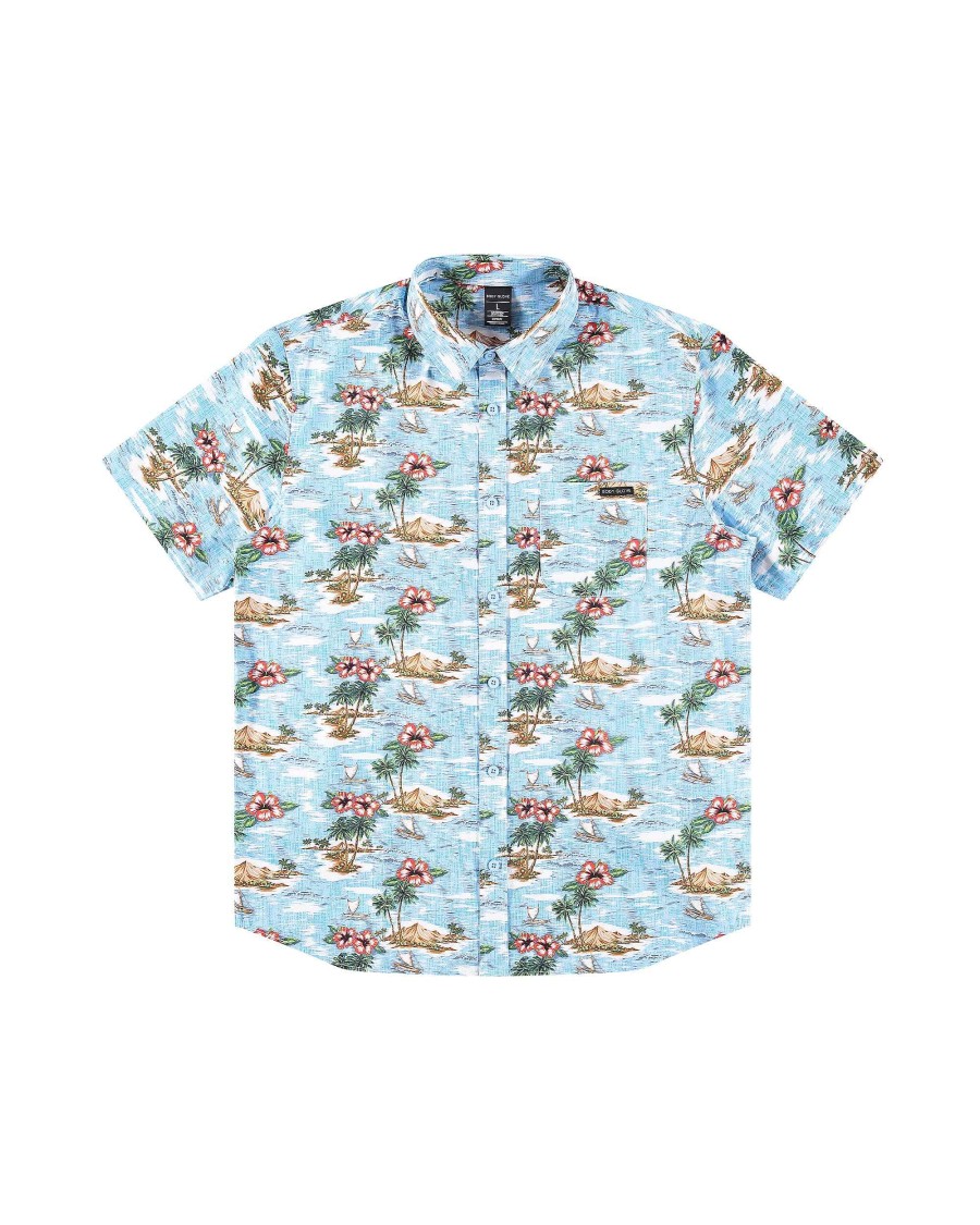 Men Island Daze Button Up Shirts | Castaway Button-Up Shirt Blue