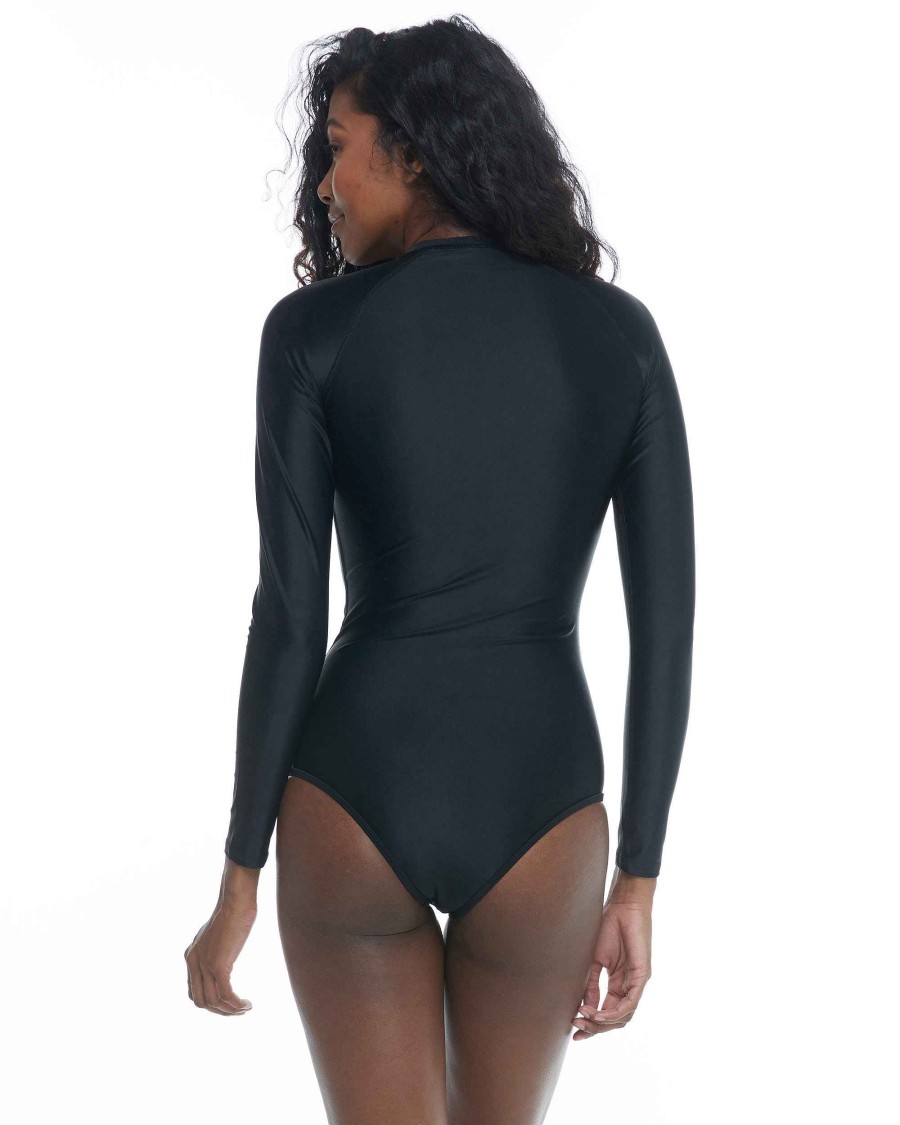 Swimwear SGS Cross-Overs | Smoothies Channel Cross-Over Long Sleeve Swimsuit Black