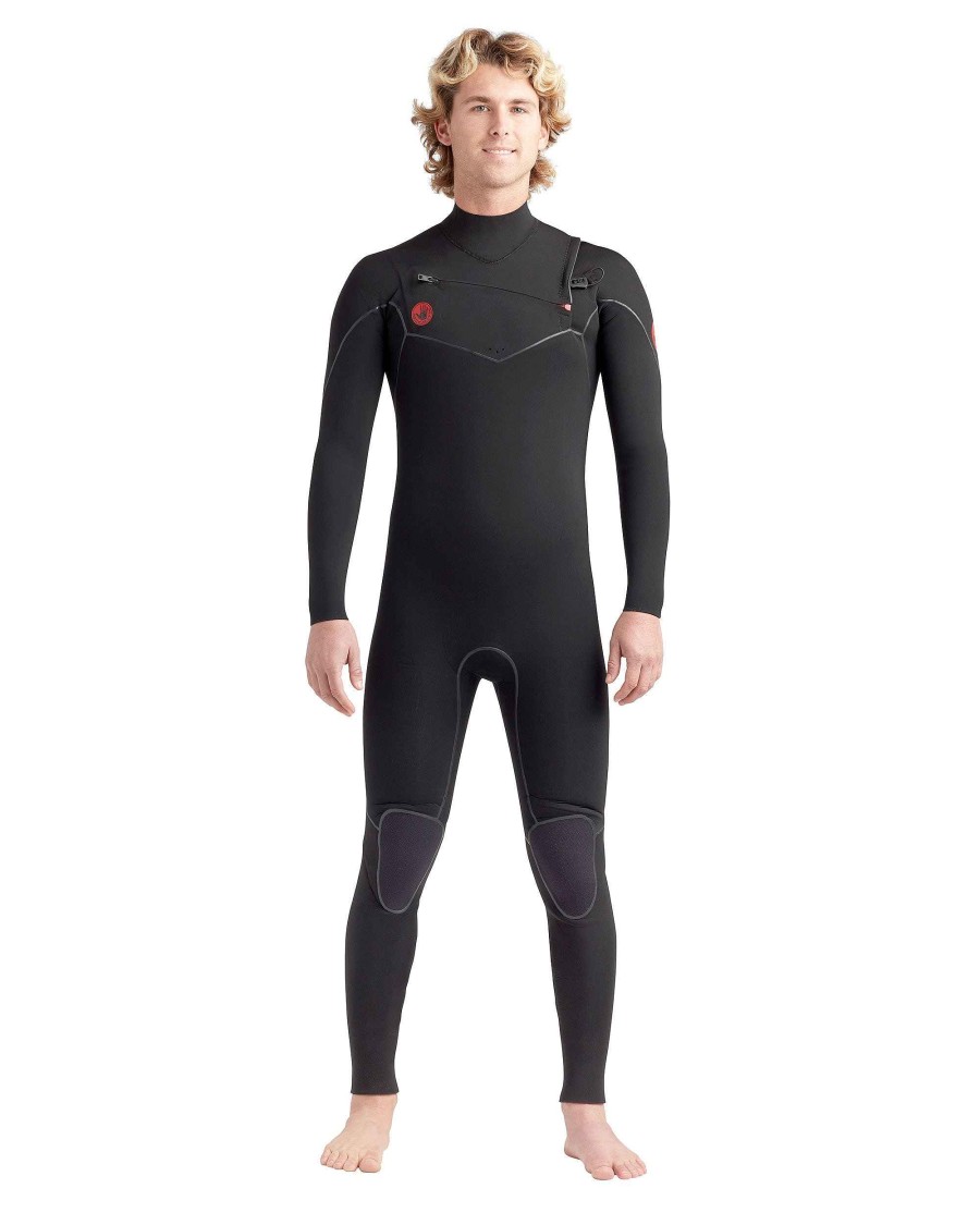 Men SDI Wetsuits | Red Cell 4/3Mm Men'S Chest-Zip Fullsuit Black