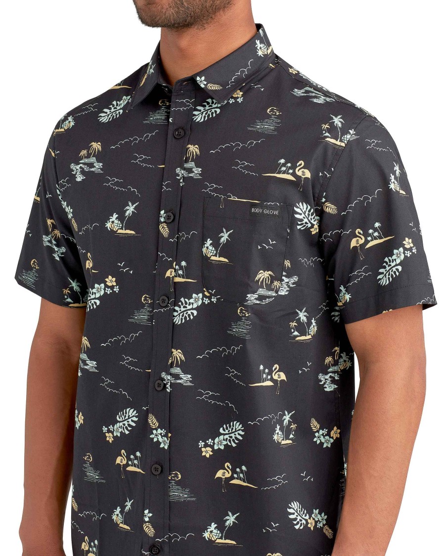 Men Island Daze Button Up Shirts | Island Vibe Button-Up Shirt Black