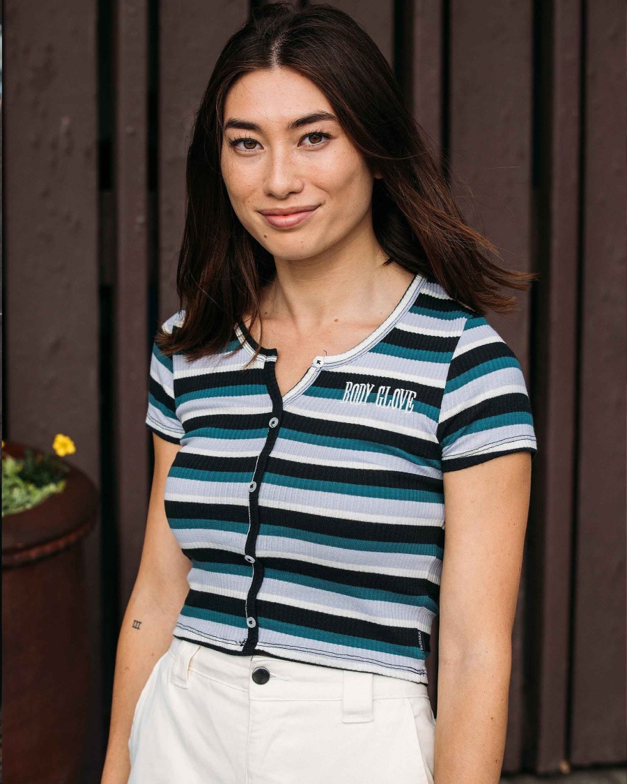 Women Jerry Leigh Tops | Sunset Striped Ribbed Shirt Black