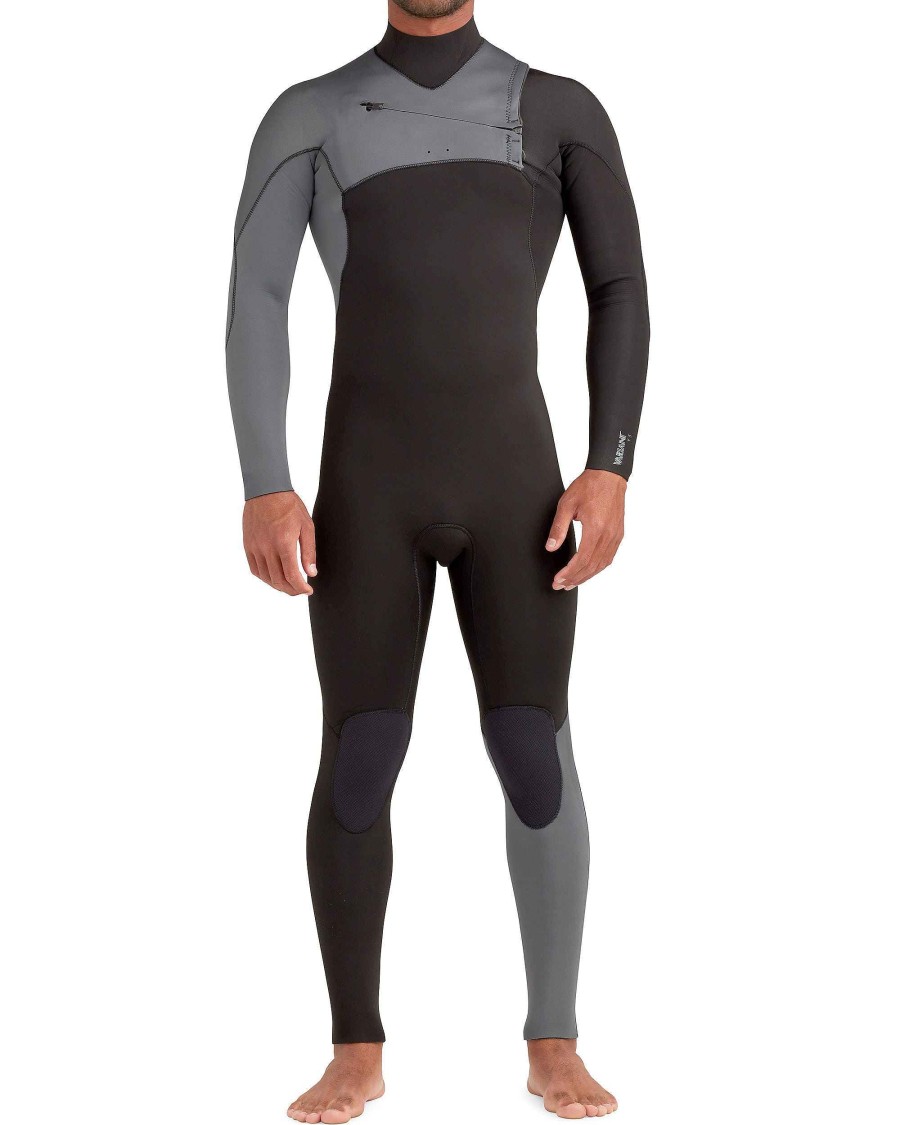 Men SDI Wetsuits | Variant 4/3Mm Men'S Chest-Zip Fullsuit - Grey/Black Grey-Black