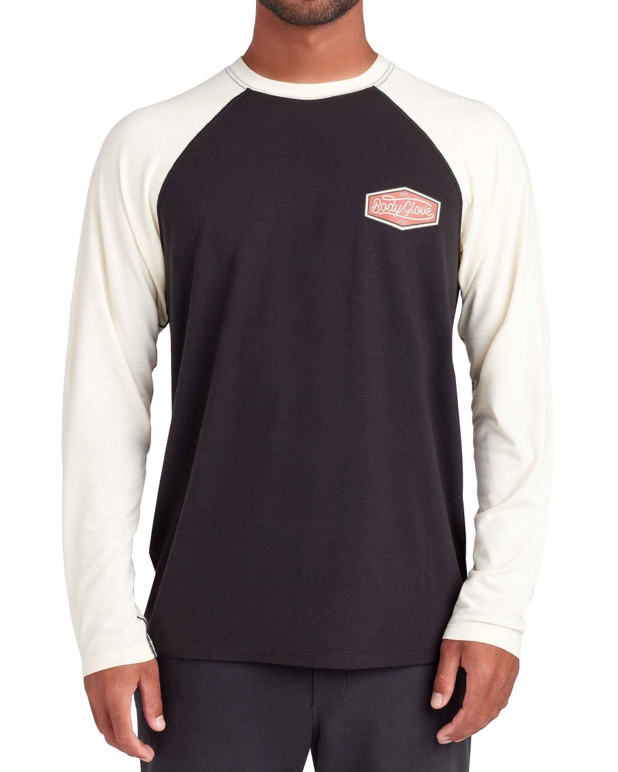 Men Jerry Leigh T-Shirts & Tops | Long-Sleeved Raglan Upf 50+ T-Shirt Black/White