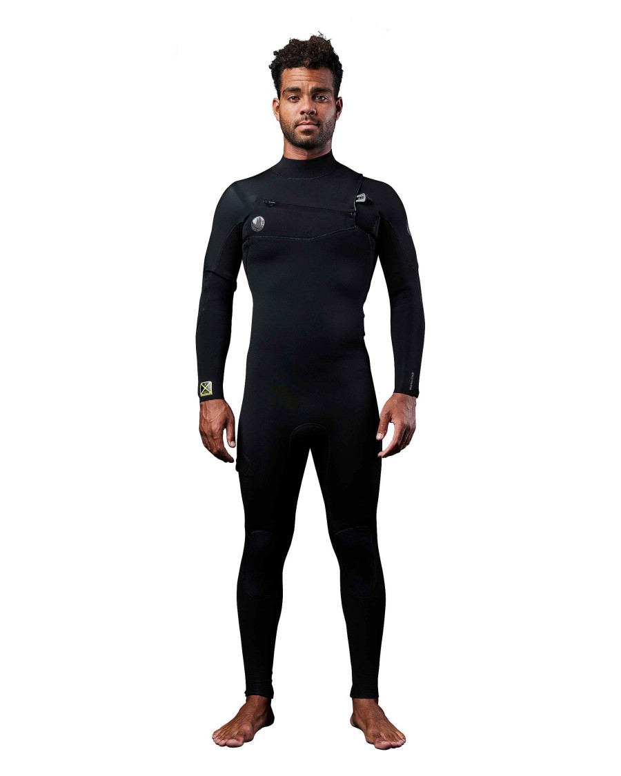 Men SDI Wetsuits | Men'S Gold Cell 3/2Mm Slant Zip Fullsuit Black