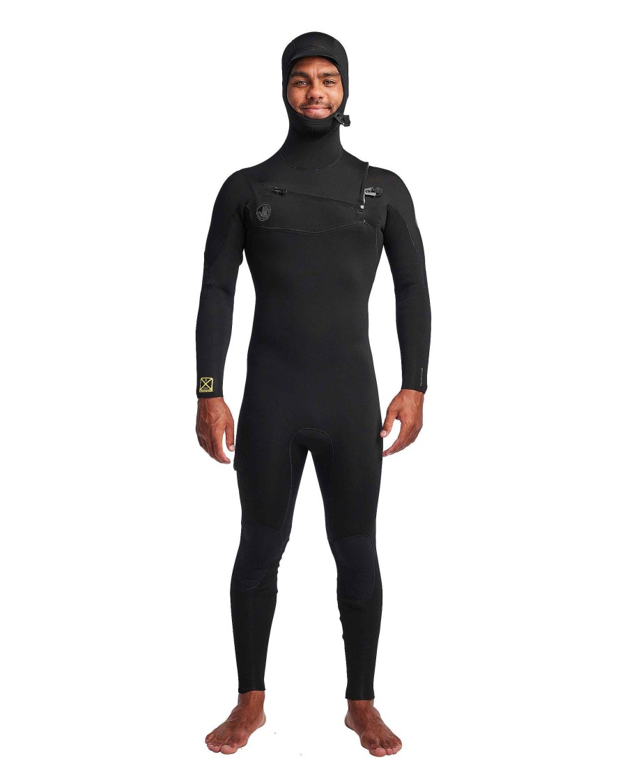 Men SDI Wetsuits | Men'S Gold Cell Hooded Chest Zip 4/3Mm Fullsuit Black